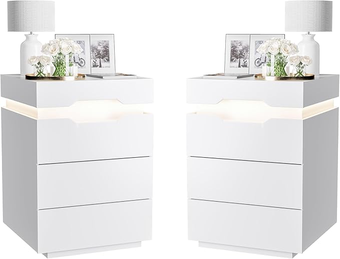 LED Nightstand with Charging Station