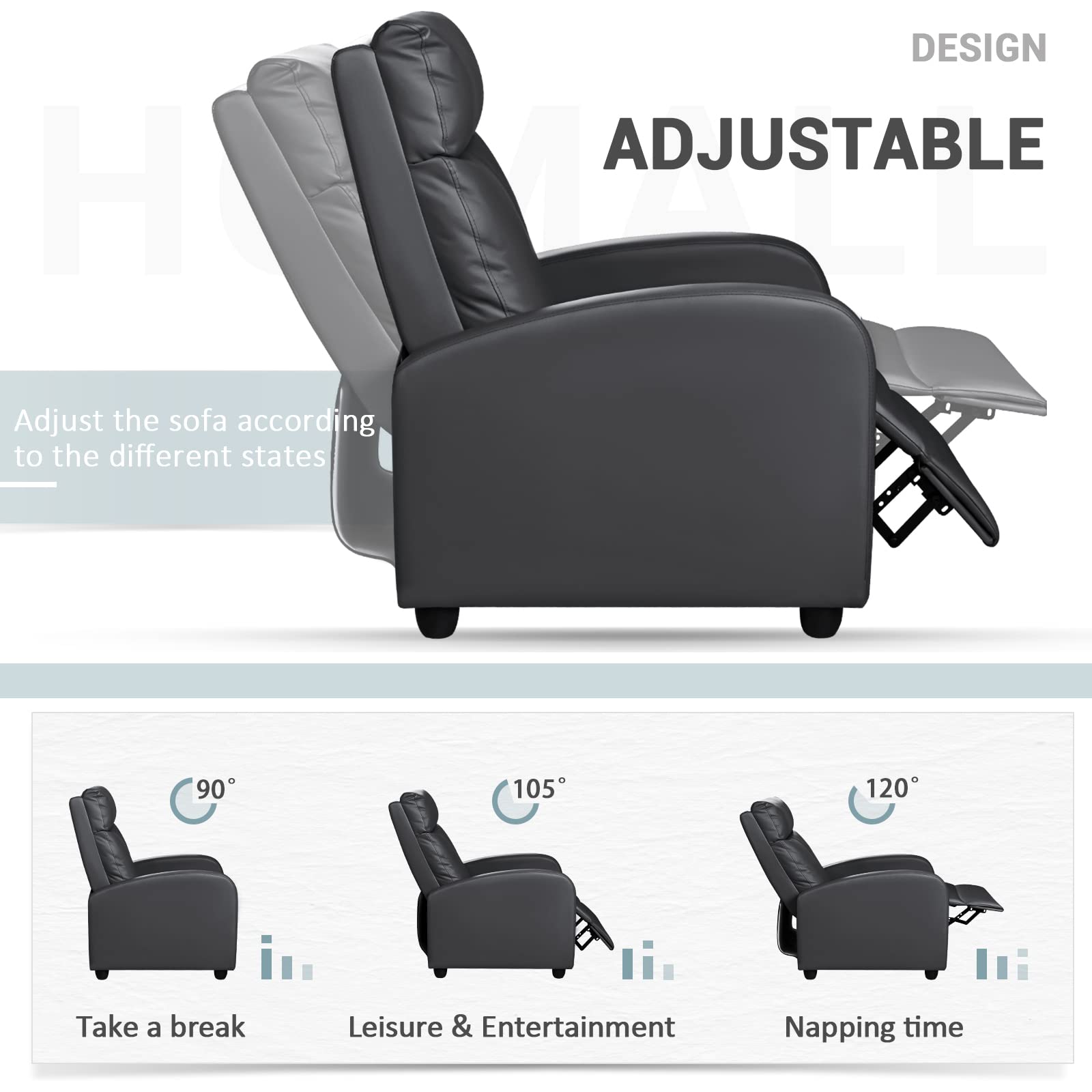 Modern Recliner Chair with Adjustable Backrest and Footrest
