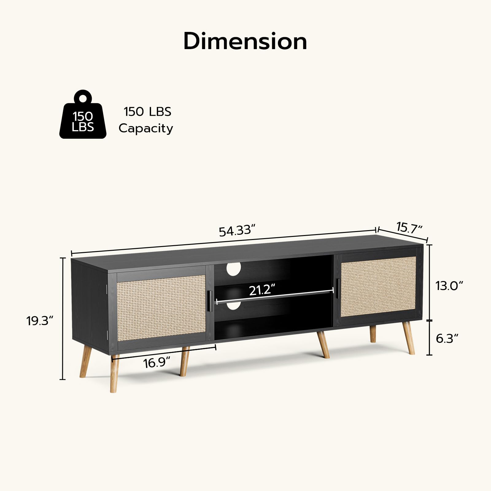 TV Stand for TVs up to 65 with Rattan Door and Storage
