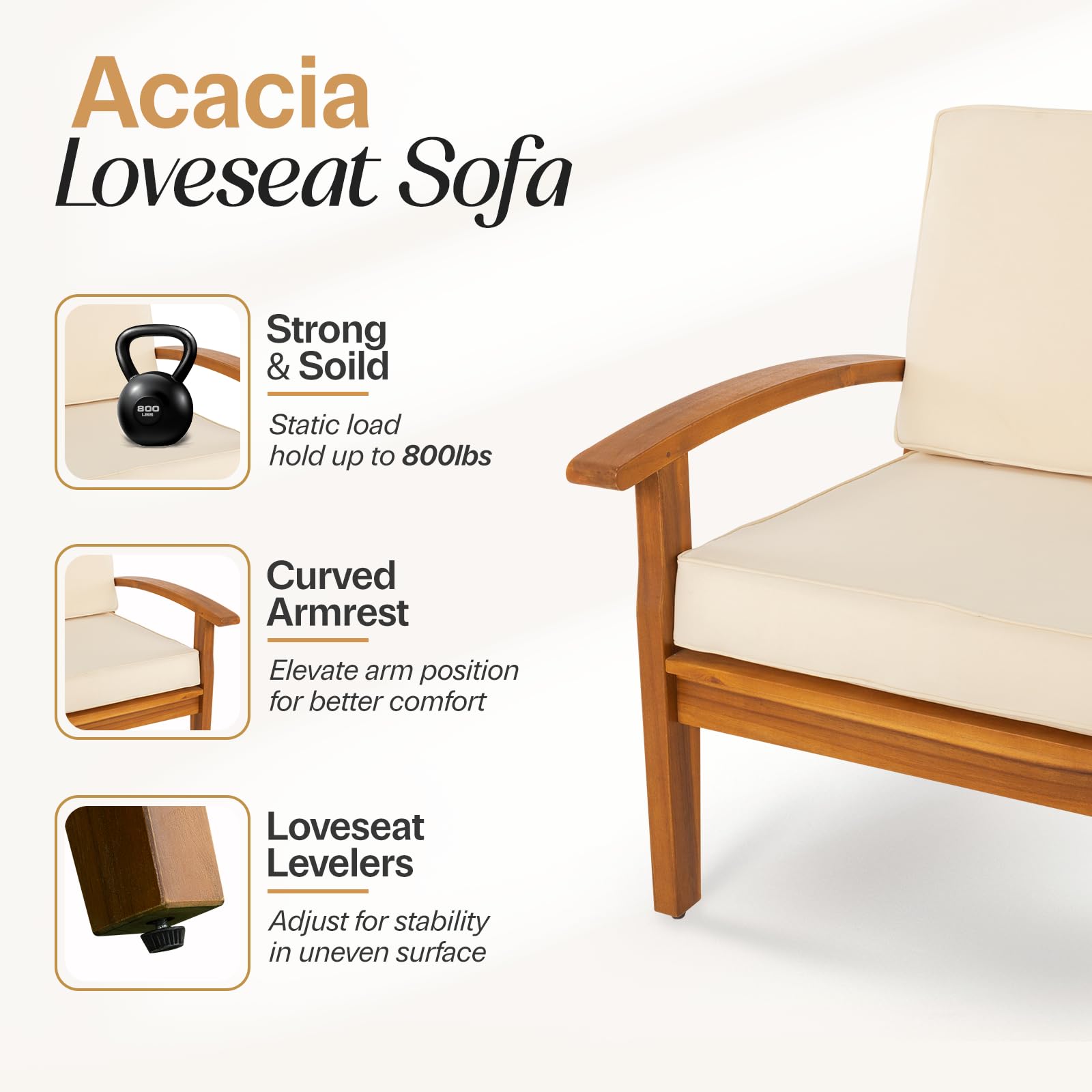 Laurent Acacia Outdoor Loveseat with Cushions