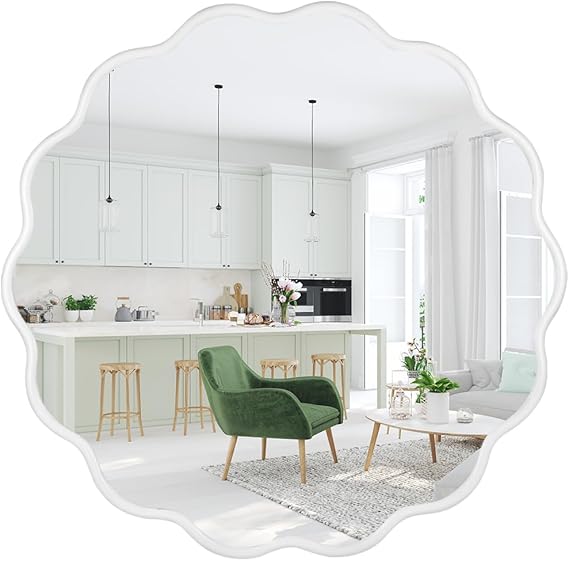 24" White Beaded Round Wall Mirror