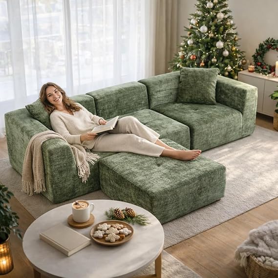 Cloud Modular Sectional Sofa - 108" L-Shaped Velvet Couch with Chaise