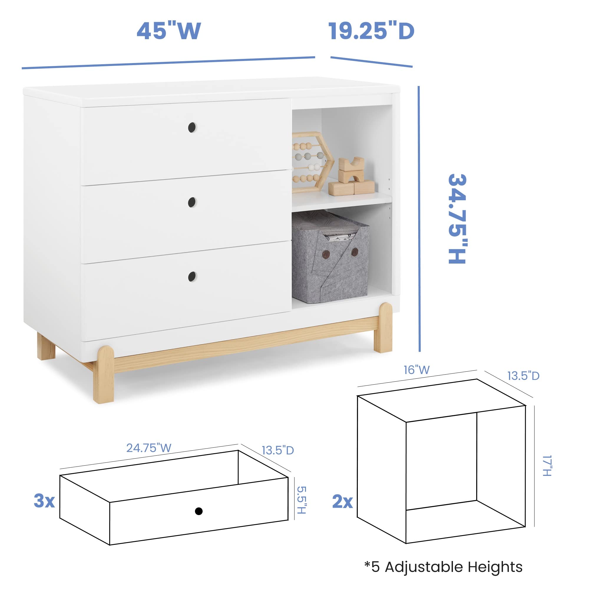 Poppy 3 Drawer Dresser with Cubbies
