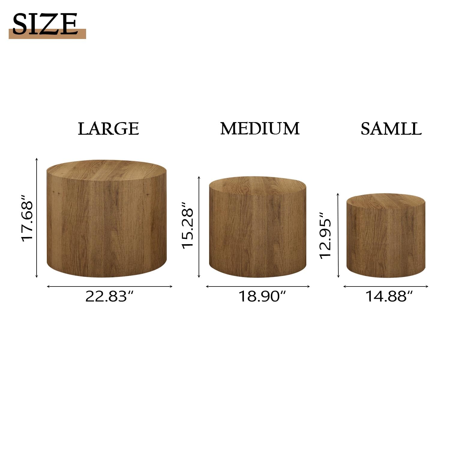 Nesting Coffee Table Set of 3 Round Wooden Tables
