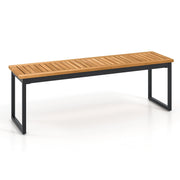 Patio Dining Bench with Slatted Acacia Wood Seat & Metal Legs