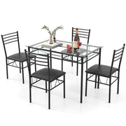 5 Piece Dining Table Set with Tempered Glass Top