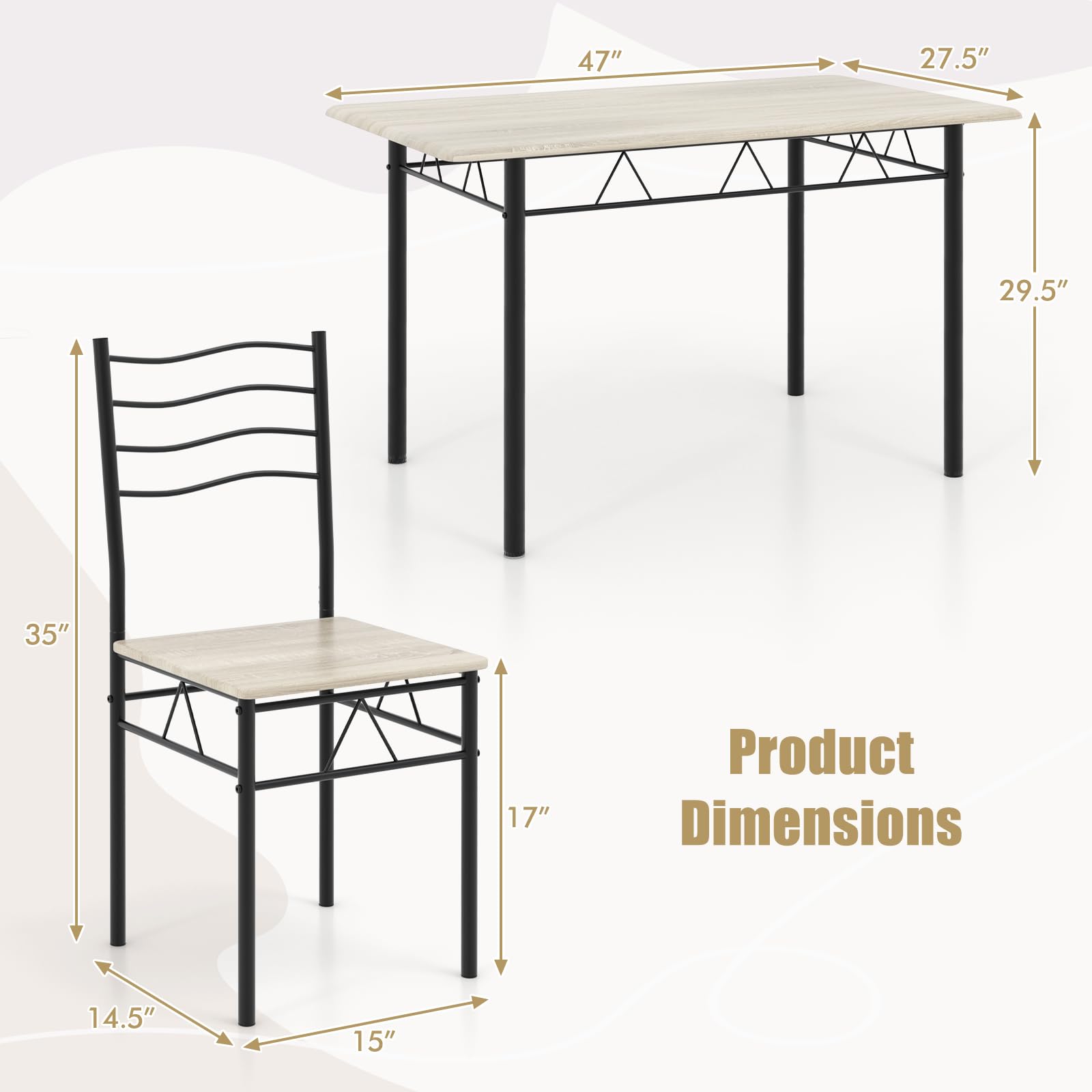 5-Piece Dining Table Set with 4 Chairs
