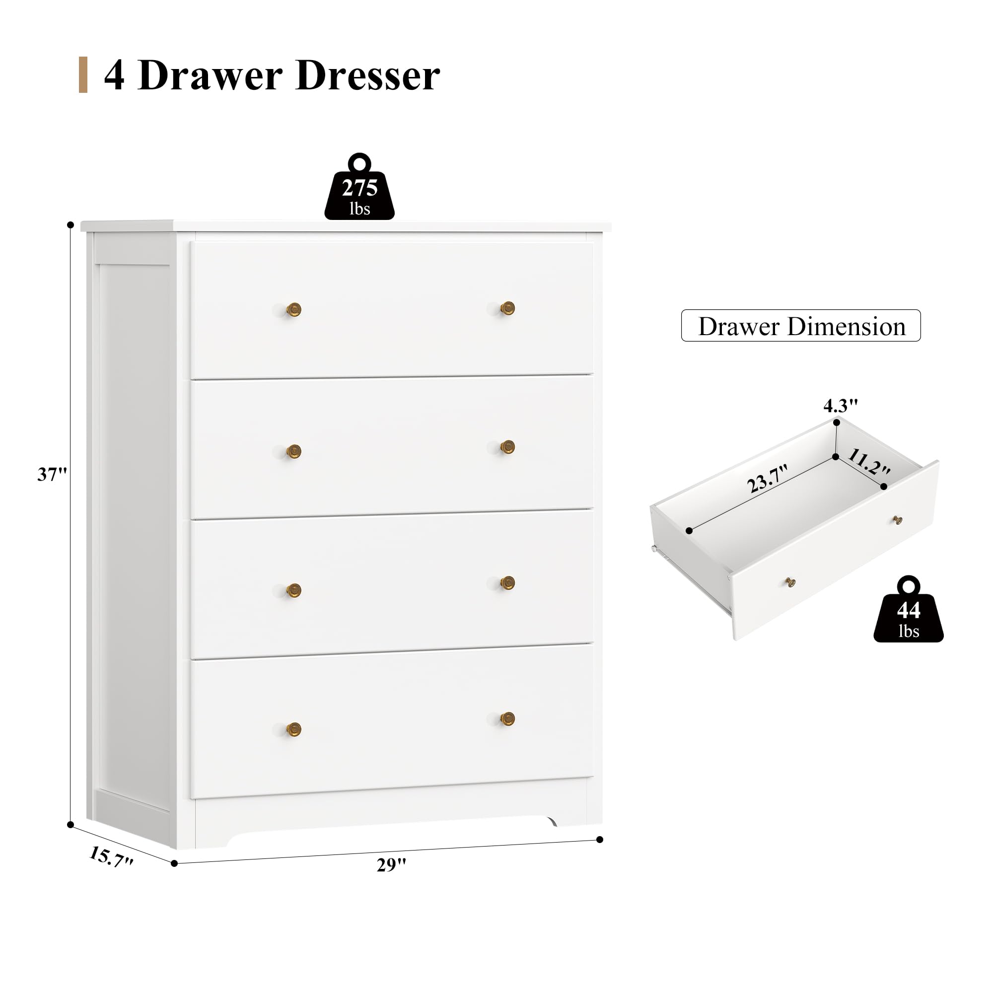 4 Drawer Dresser Chest Storage Cabinet