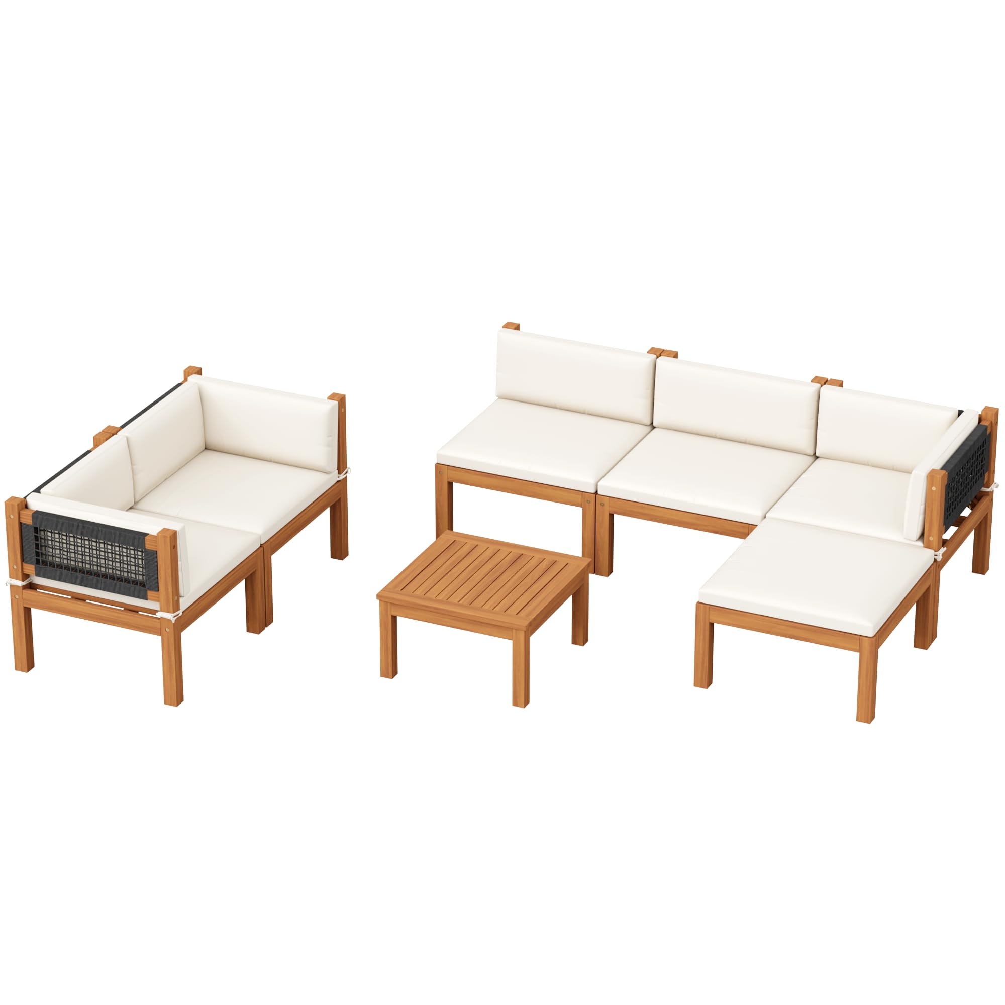 7 Piece Acacia Wood Patio Sectional Sofa Set with Coffee Table