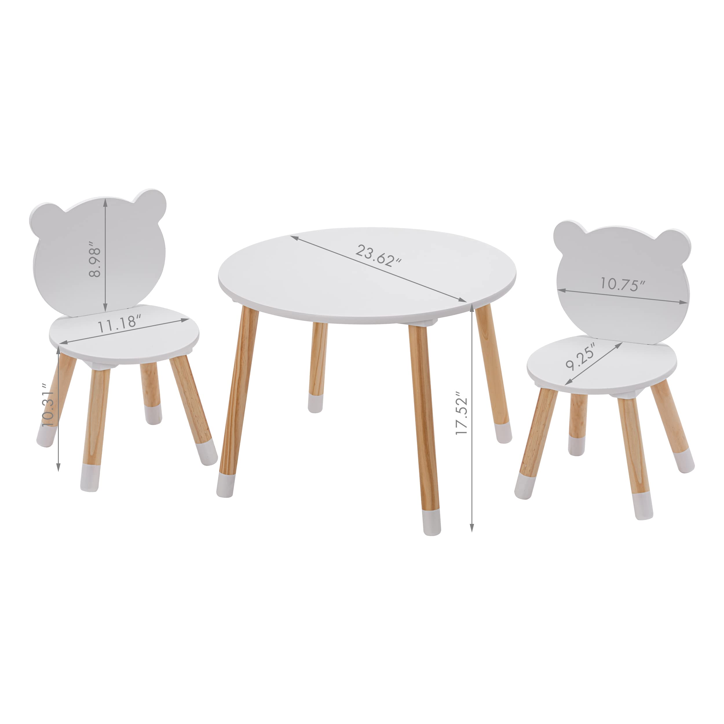 UTEX Kids Wood Table and Chair Set, Kids Play Table with 2 Chairs,3 Pieces Wood Round Table for Toddlers, Girls, Boys,White
