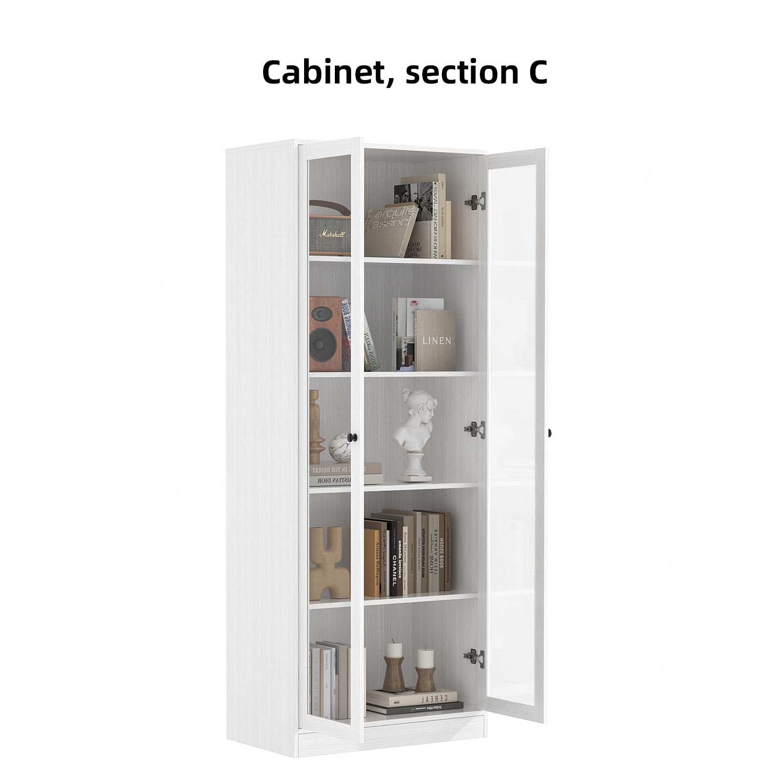 5-Tier Modular Storage Cabinet with Glass Doors and Drawers