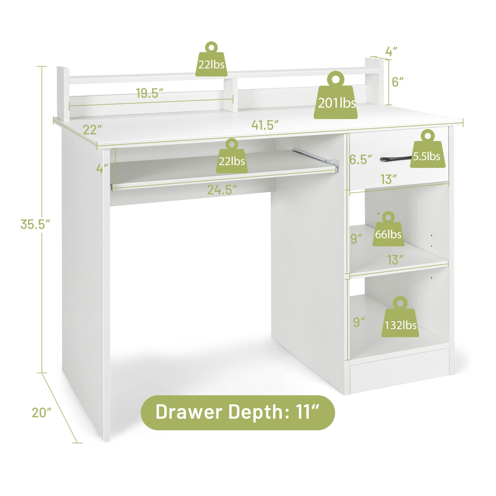 White Desk with Drawer and Keyboard Tray