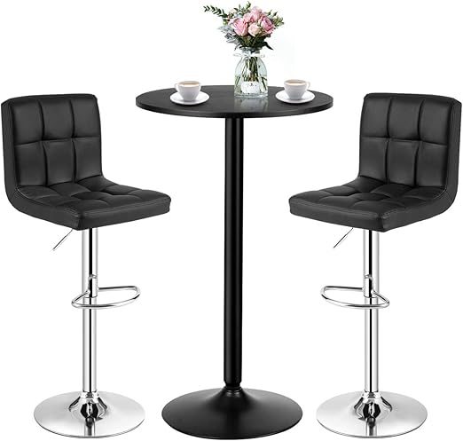 3-Piece Bar Table Set with Adjustable Swivel Chairs