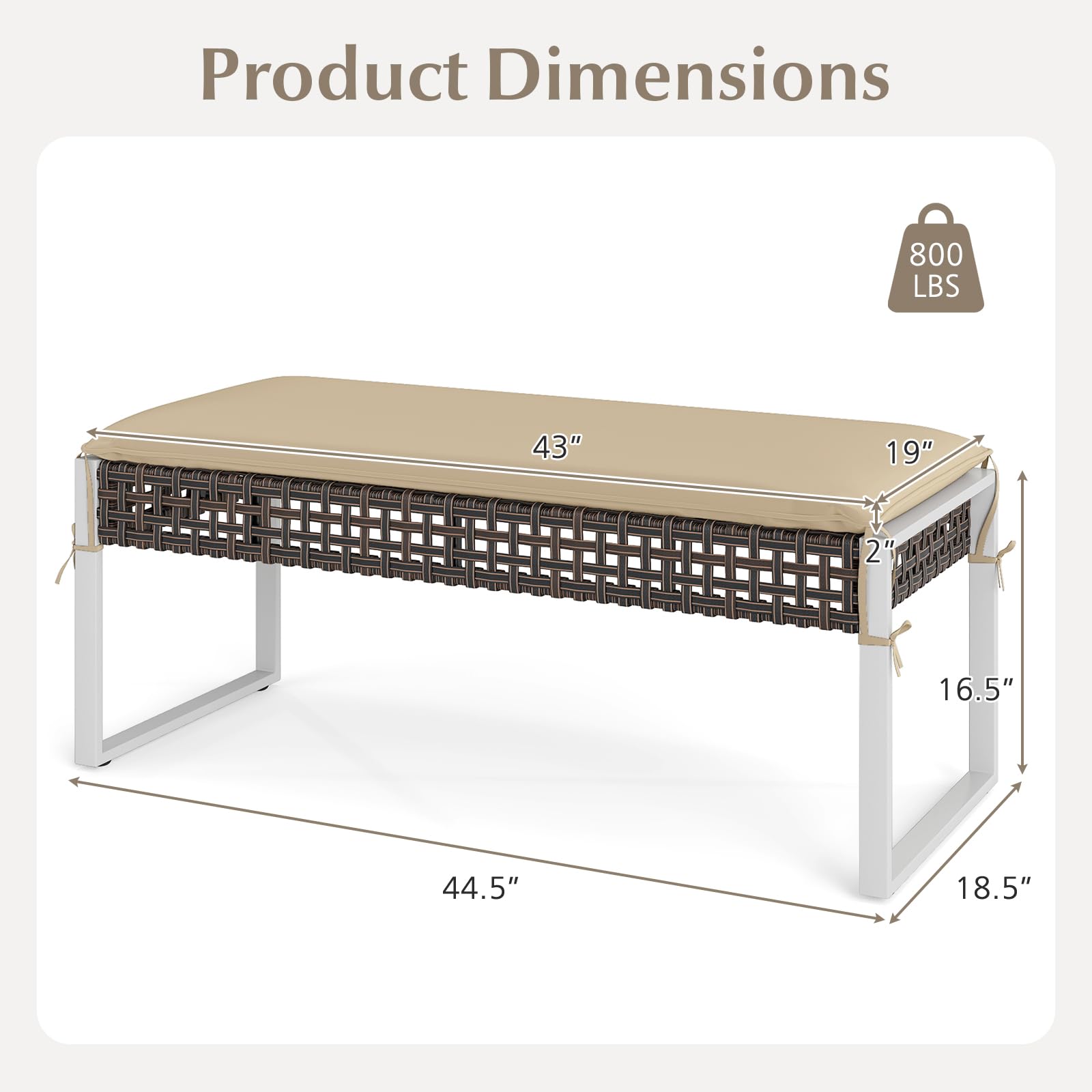 Outdoor Rattan Ottoman Bench with Cushion