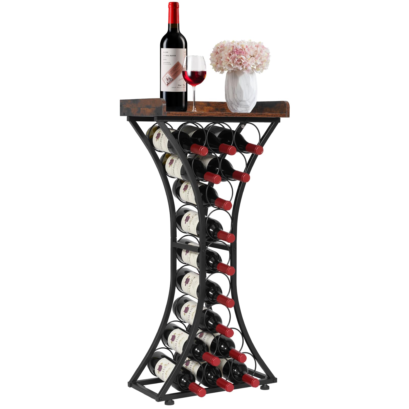 15 Bottle Freestanding Wine Rack with Wood Tabletop