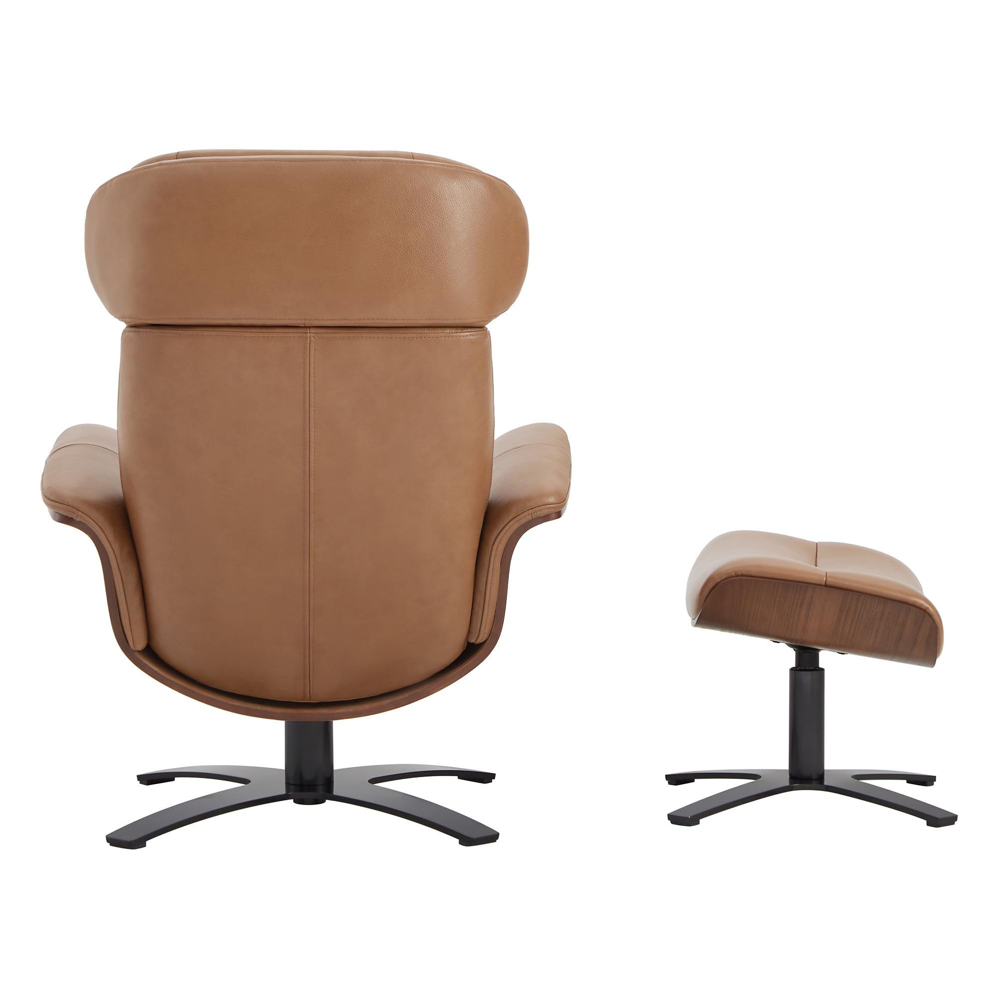 Genuine Leather Reclining Swivel Chair with Adjustable Headrest and Ottoman
