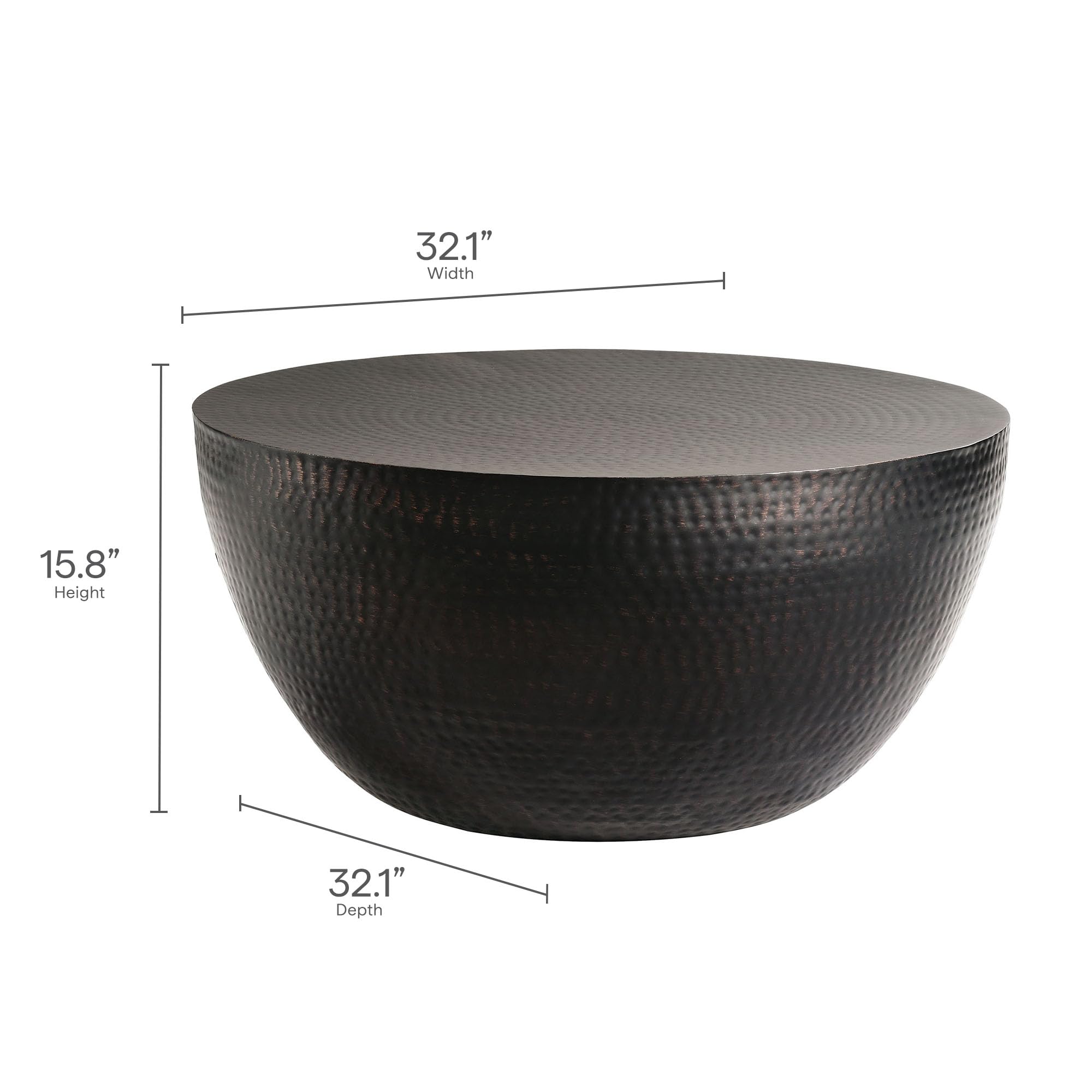 Mella Hammered Round Coffee Table - Black Metal Drum Style