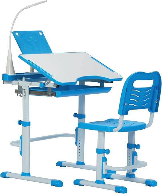 Kids Desk and Chair Set with Tilt Desktop and LED Light