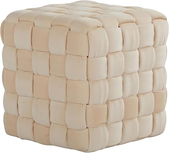 Braided Square Velvet Ottoman 16.5"