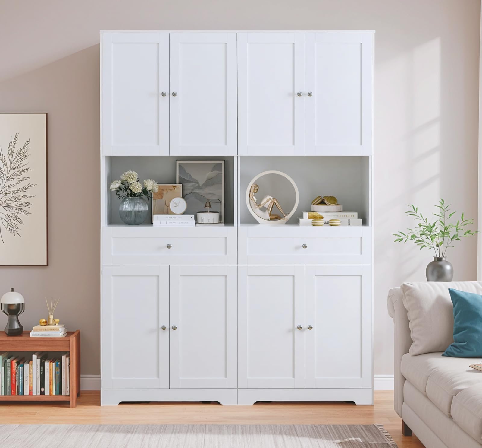 Tall Kitchen Pantry Cabinet with Doors and Drawers