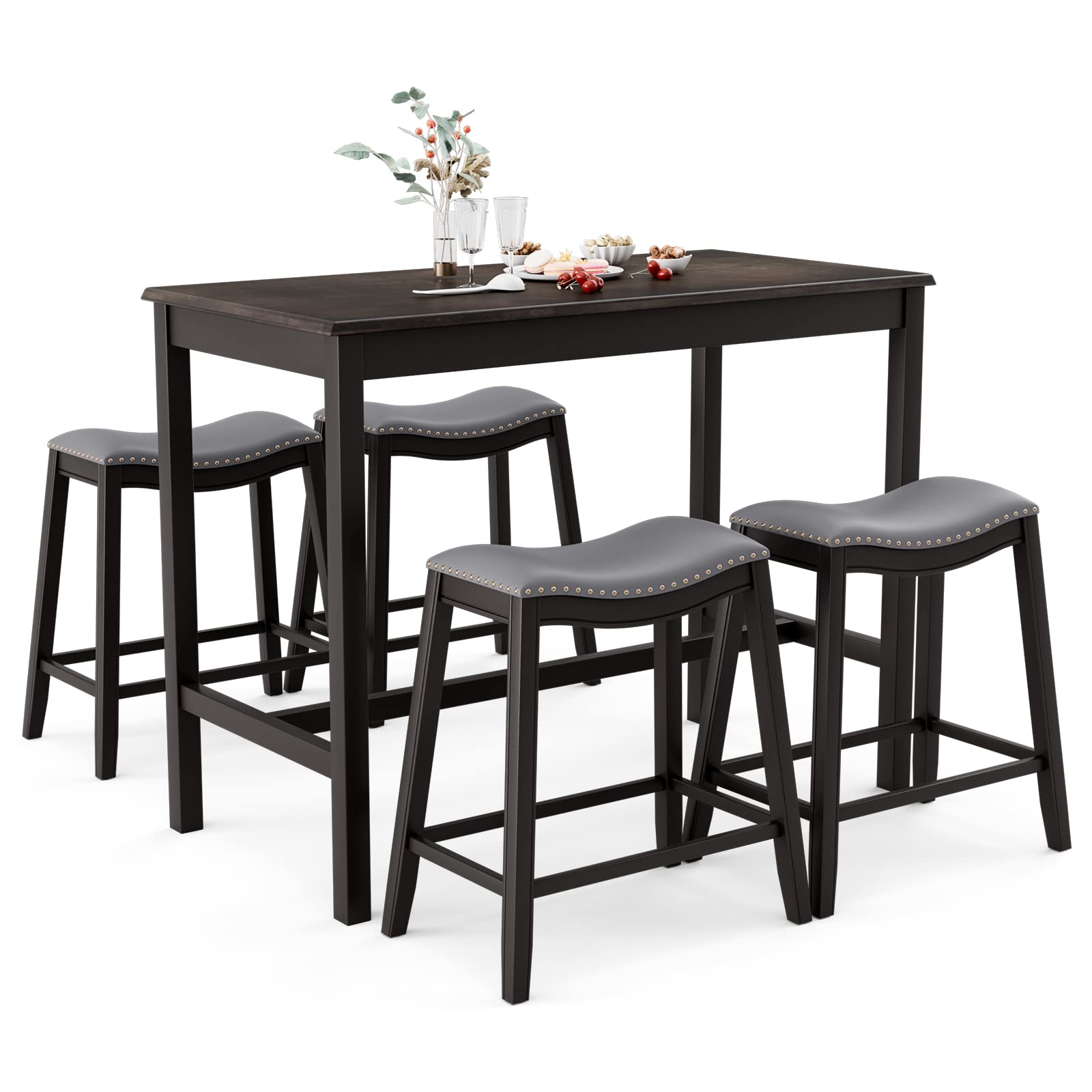 5-Piece Counter Height Dining Set with Saddle Stools