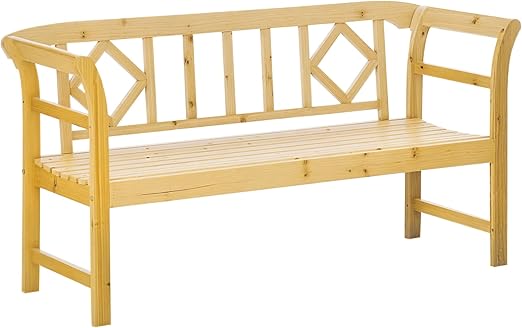 3-Person Wooden Outdoor Bench with Diamond Pattern