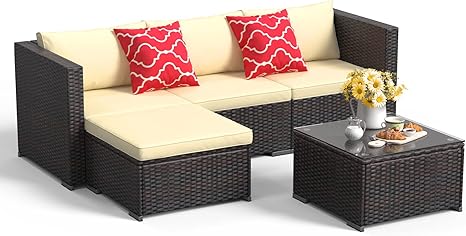 5-Piece Outdoor Wicker Sectional Set with Cushions