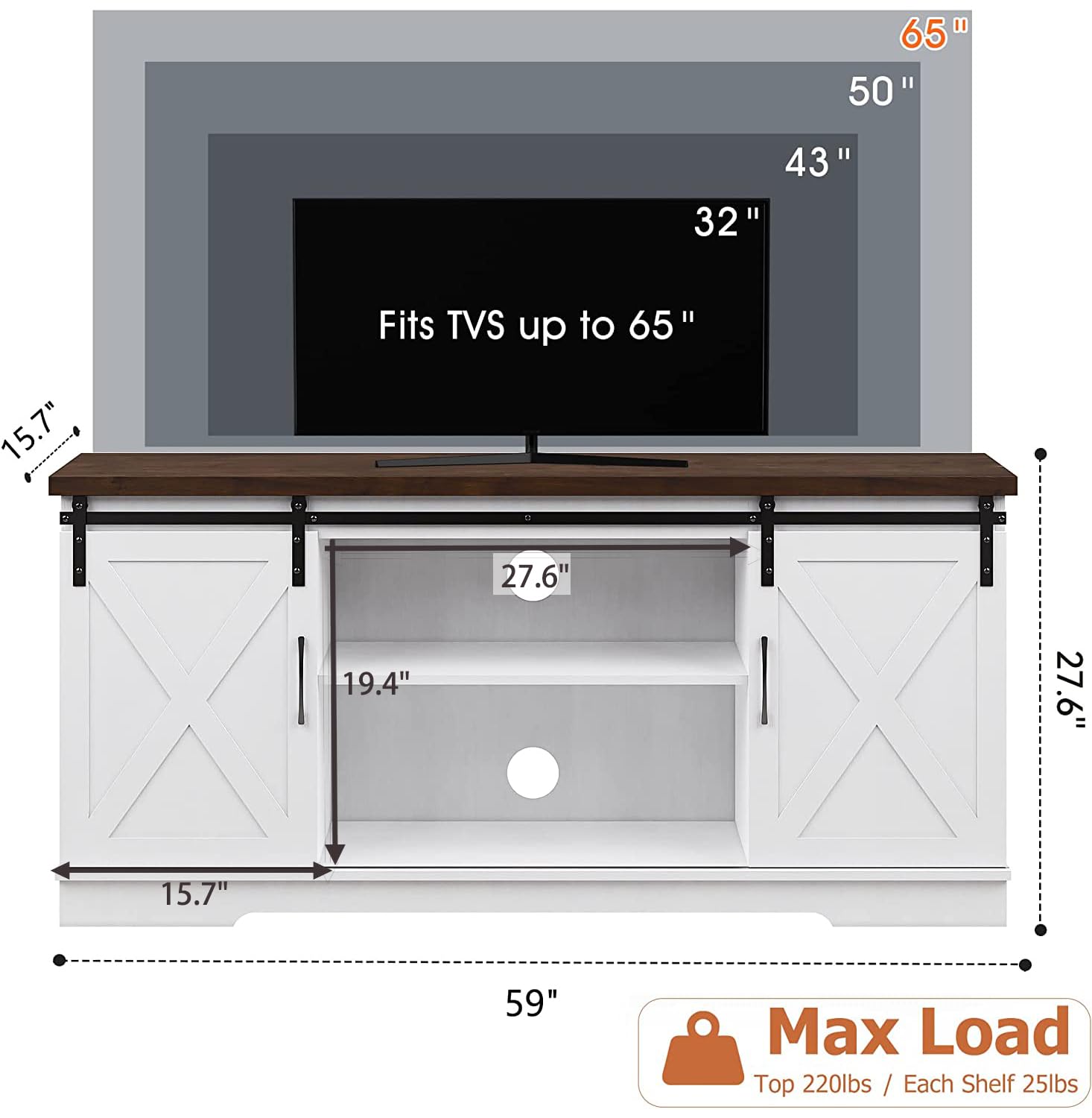 Farmhouse TV Stand Entertainment Center for 65 Inch TV with Storage