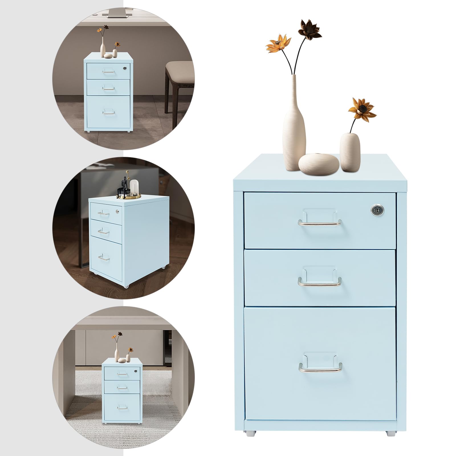 3-Drawer Lockable Mobile File Cabinet