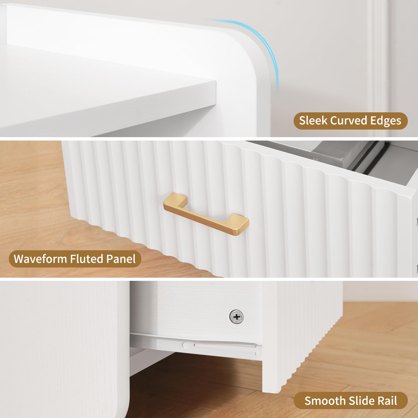 Night Stand with Charging Station and Drawer Storage