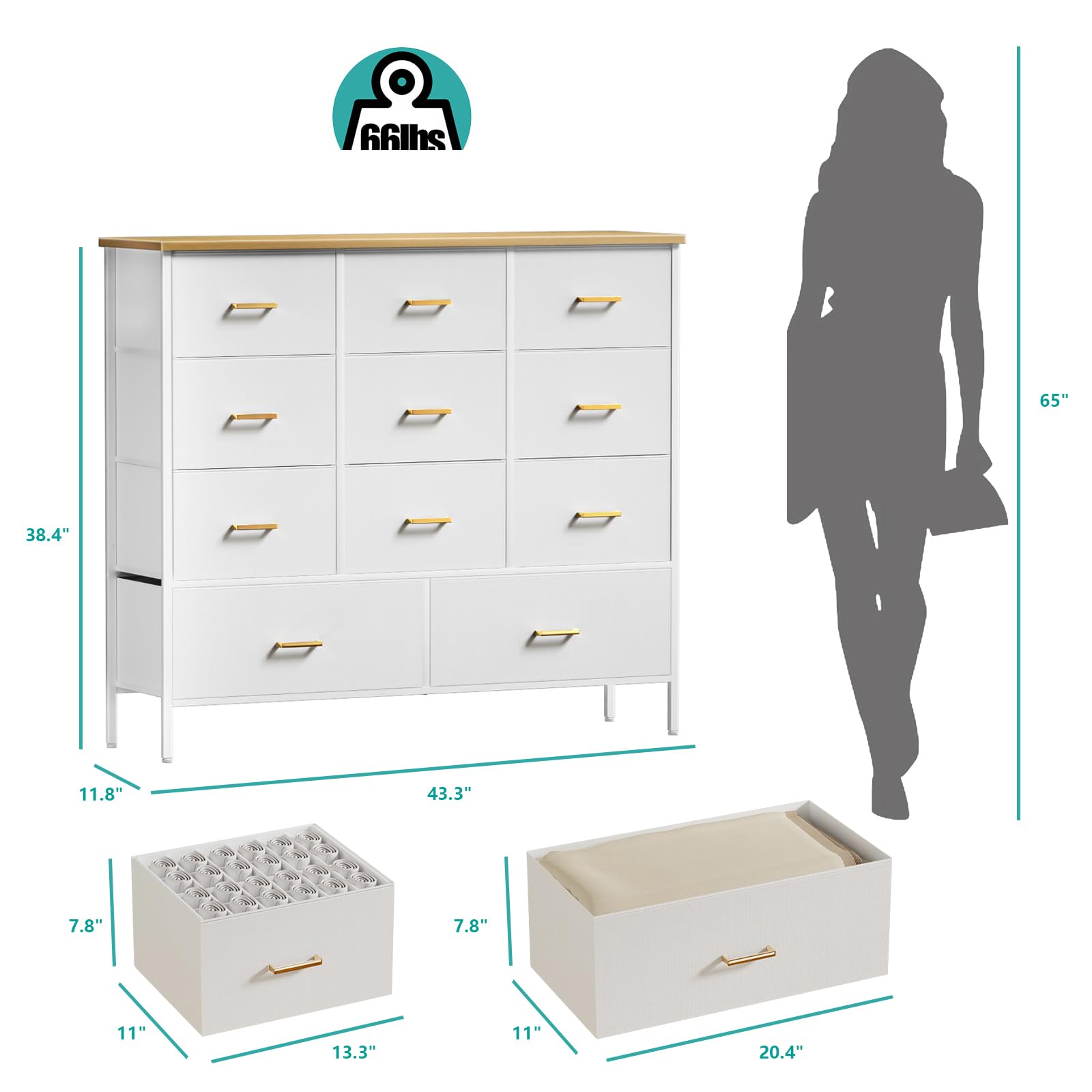11-Drawer Wide Dresser with Fabric Storage