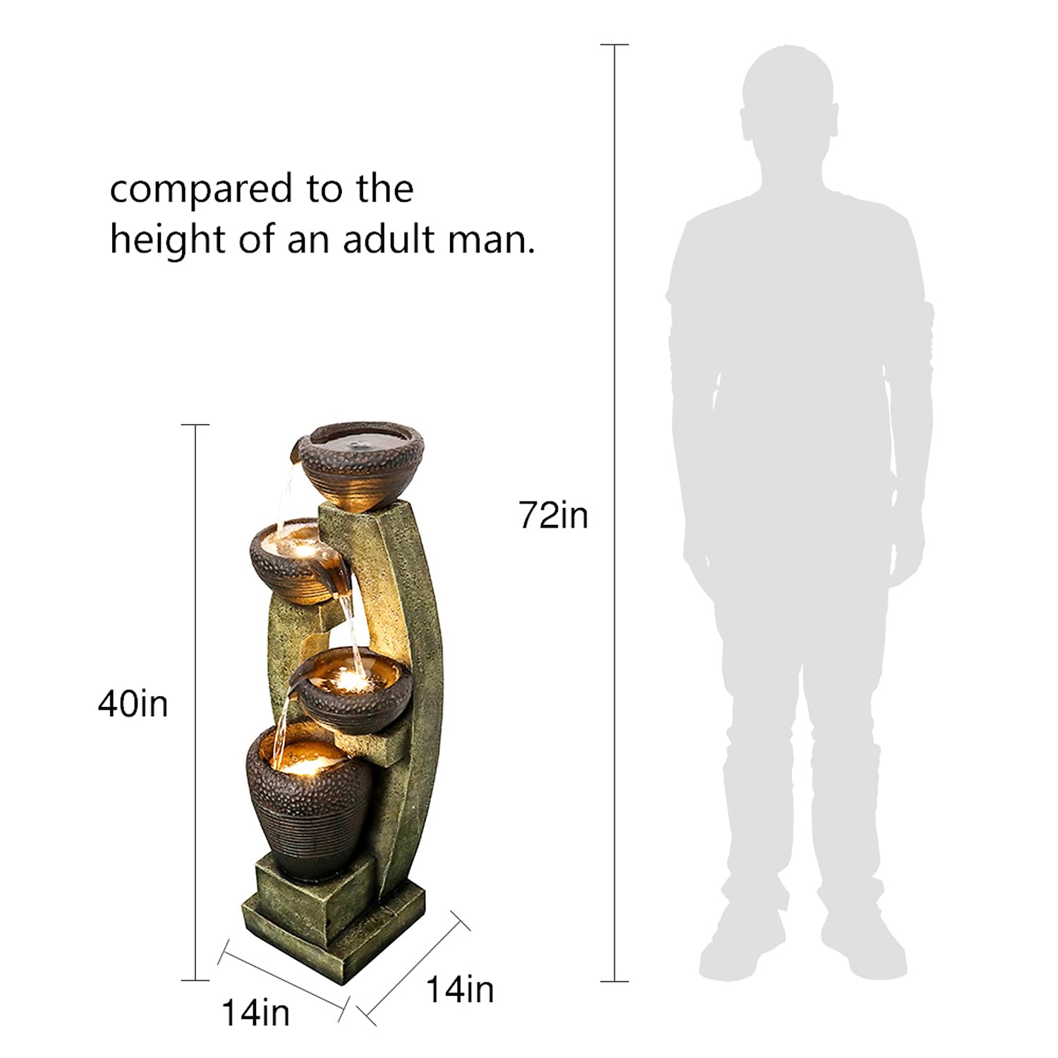 40-Inch Modern Outdoor Fountain with LED Light