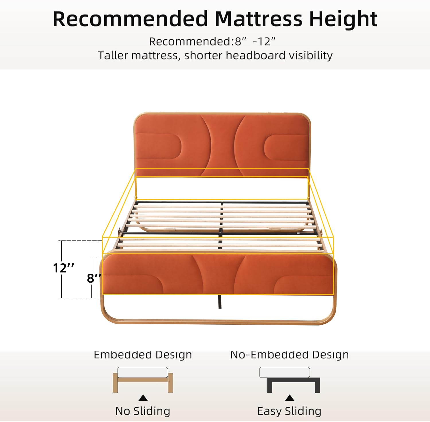 Full Size Velvet Upholstered Platform Bed with Rounded Metal Frame