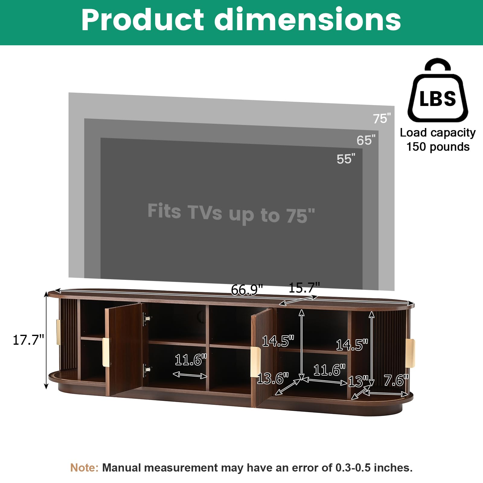 66.9" Wooden TV Stand with Sliding Doors