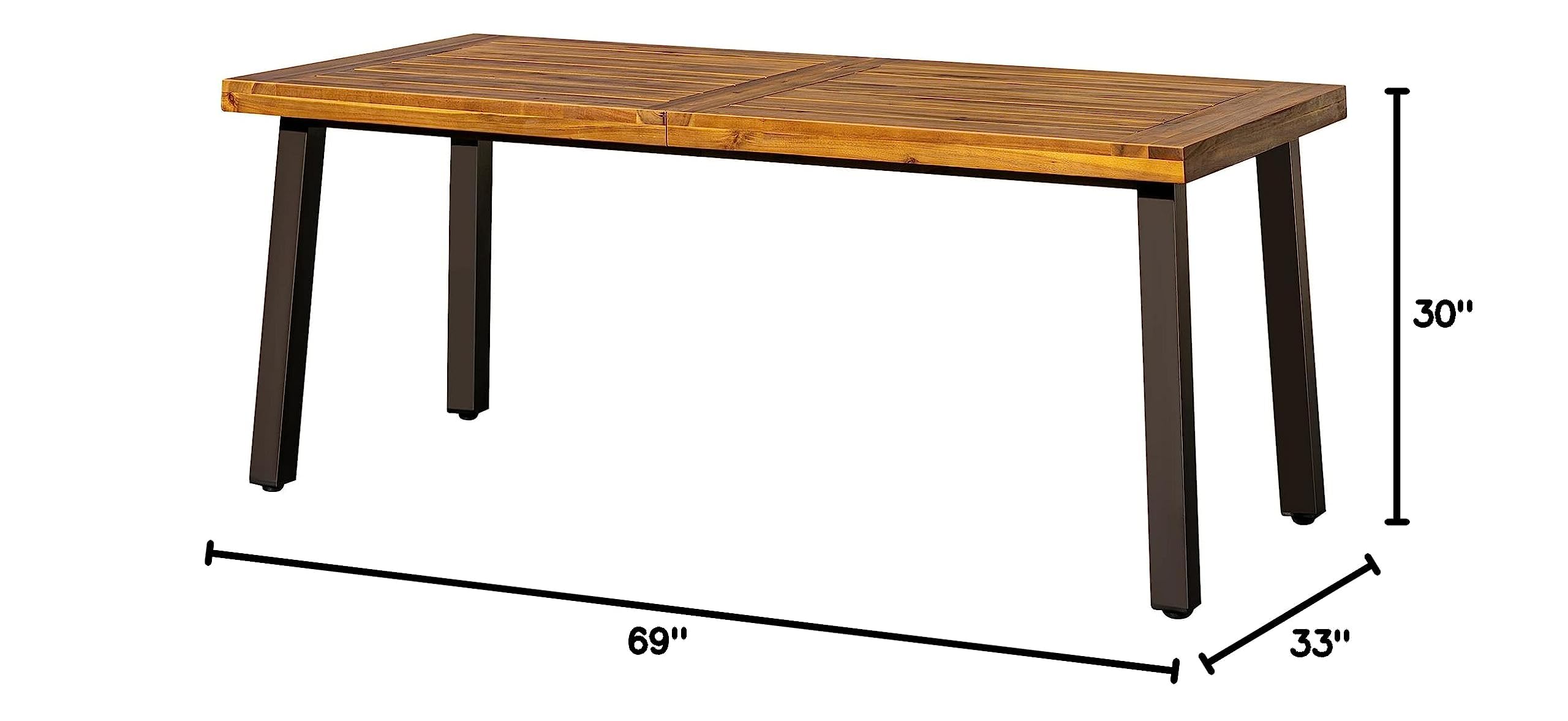 Acacia Wood Dining Table 6-Person Indoor Outdoor with Iron Legs