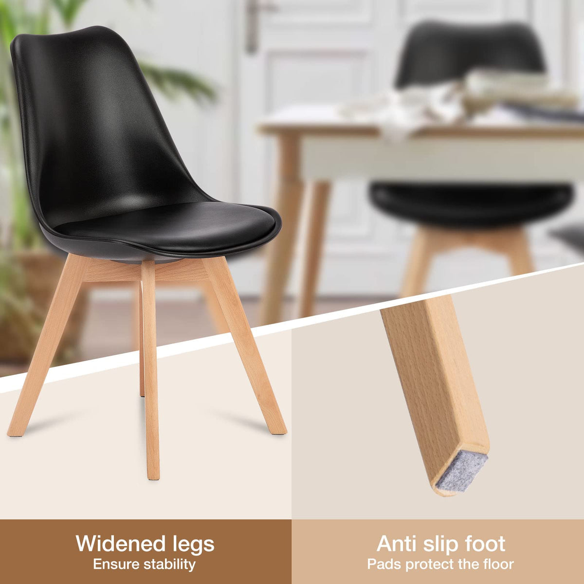 Mid-Century Modern Dining Chairs Set of 4 with PU Leather Cushion