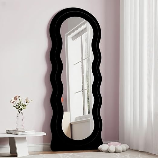 Wavy Full Length Mirror with Flannel Frame