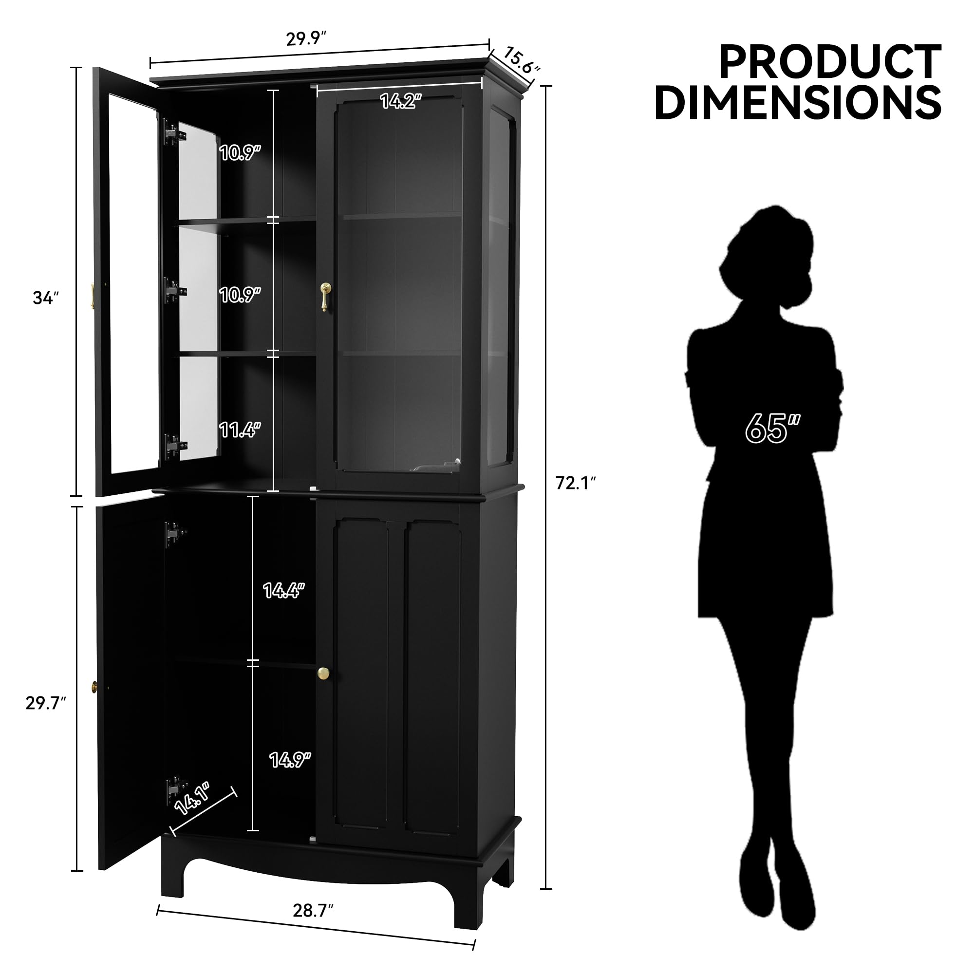 Tall Storage Cabinet with Glass Doors