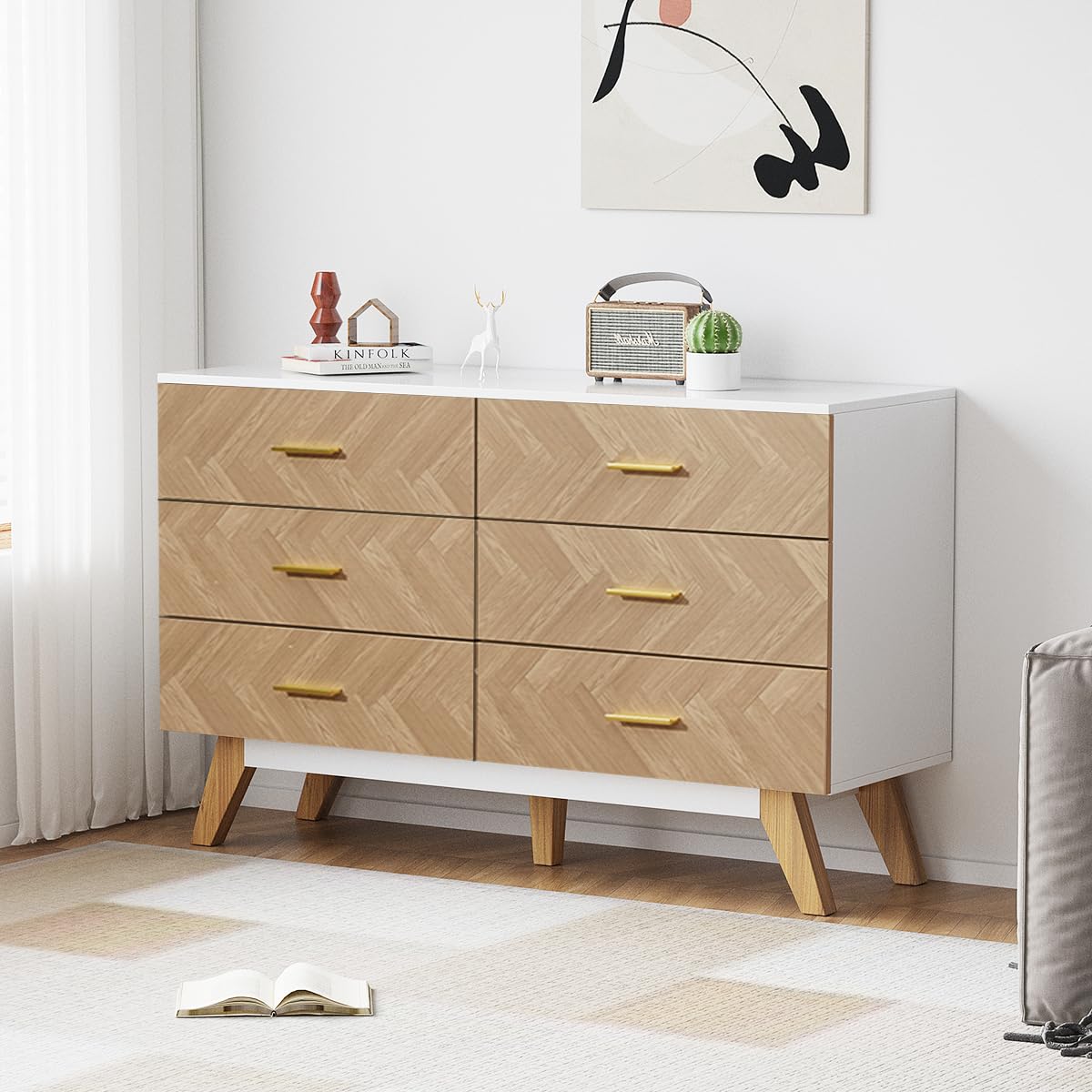 6 Drawer Wood Dresser Storage Cabinet