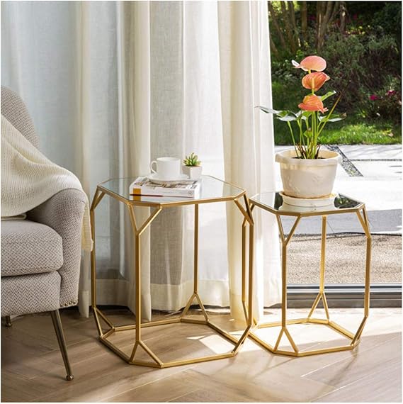 Modern Nesting Tables Set of 2 with Glass Top
