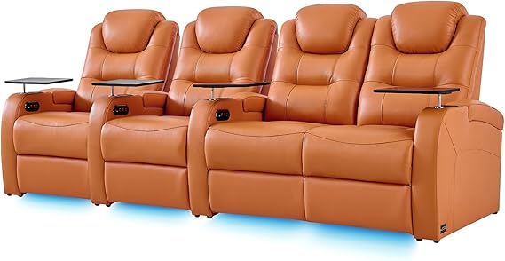 Top Grain Nappa Leather Power Recliner Home Theater Seating - Row of 5