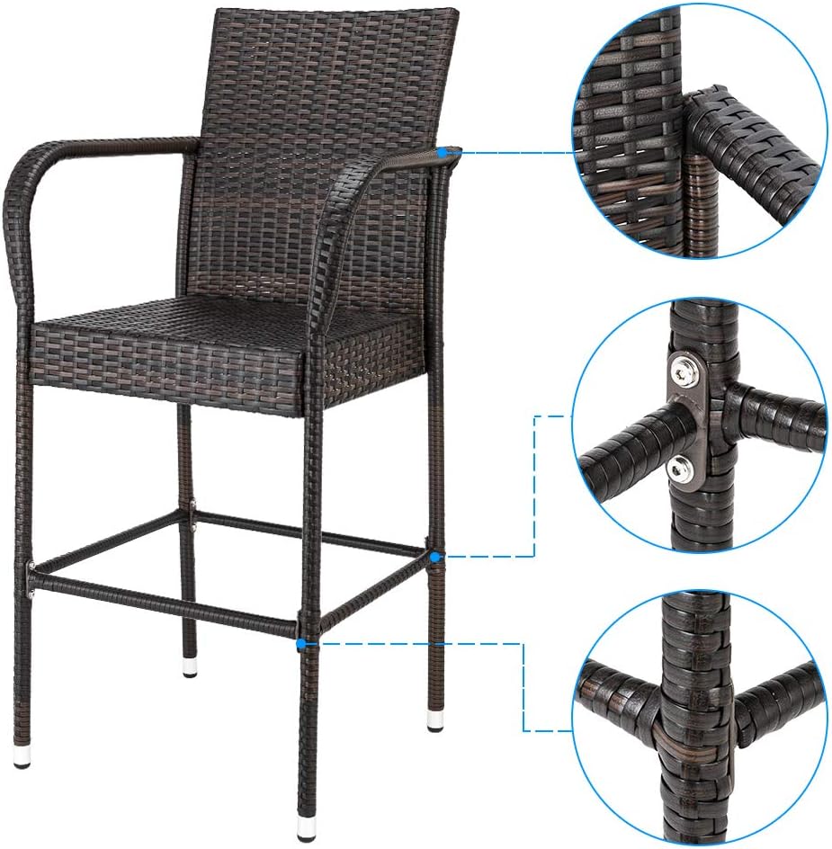 Wicker Bar Stools Outdoor Set of 2