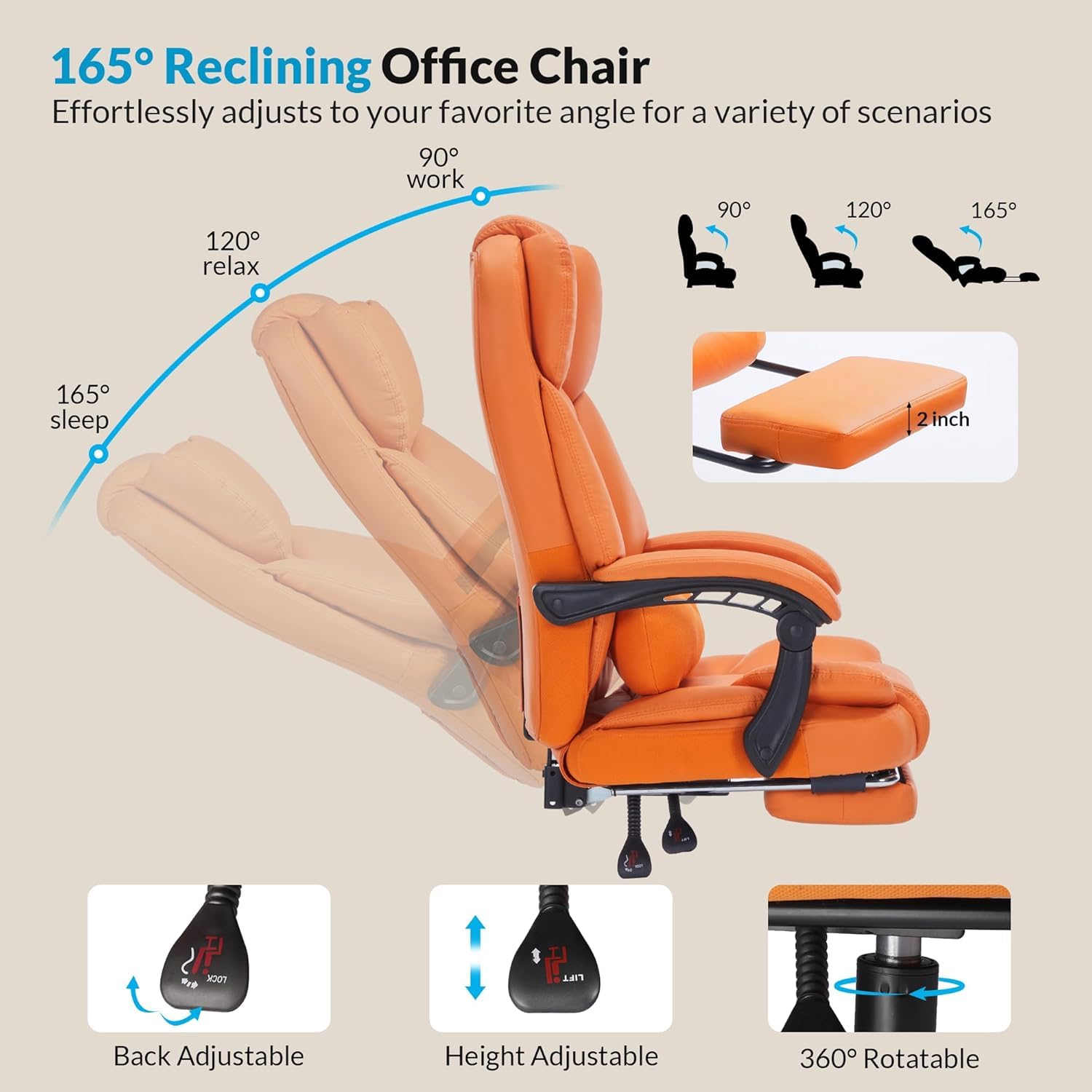 Reclining Office Chair with Footrest and Lumbar Support