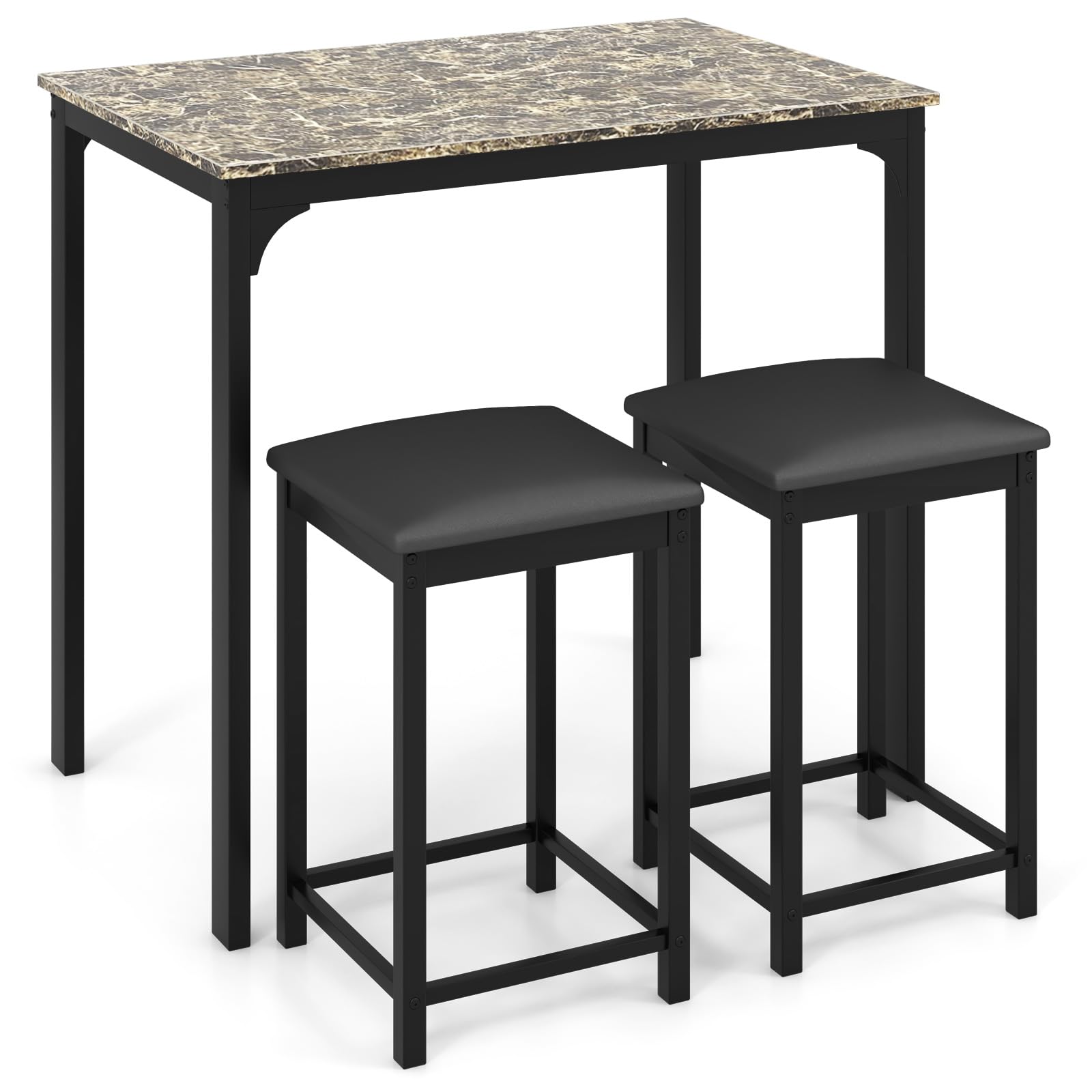 3-Piece Counter Height Bar Table Set with Padded Stools