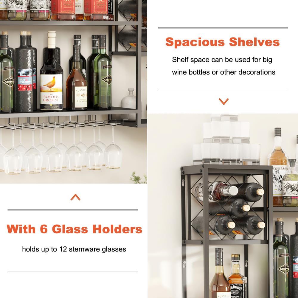 Wall Mounted Wine Rack 2 Tier with Glass Holder