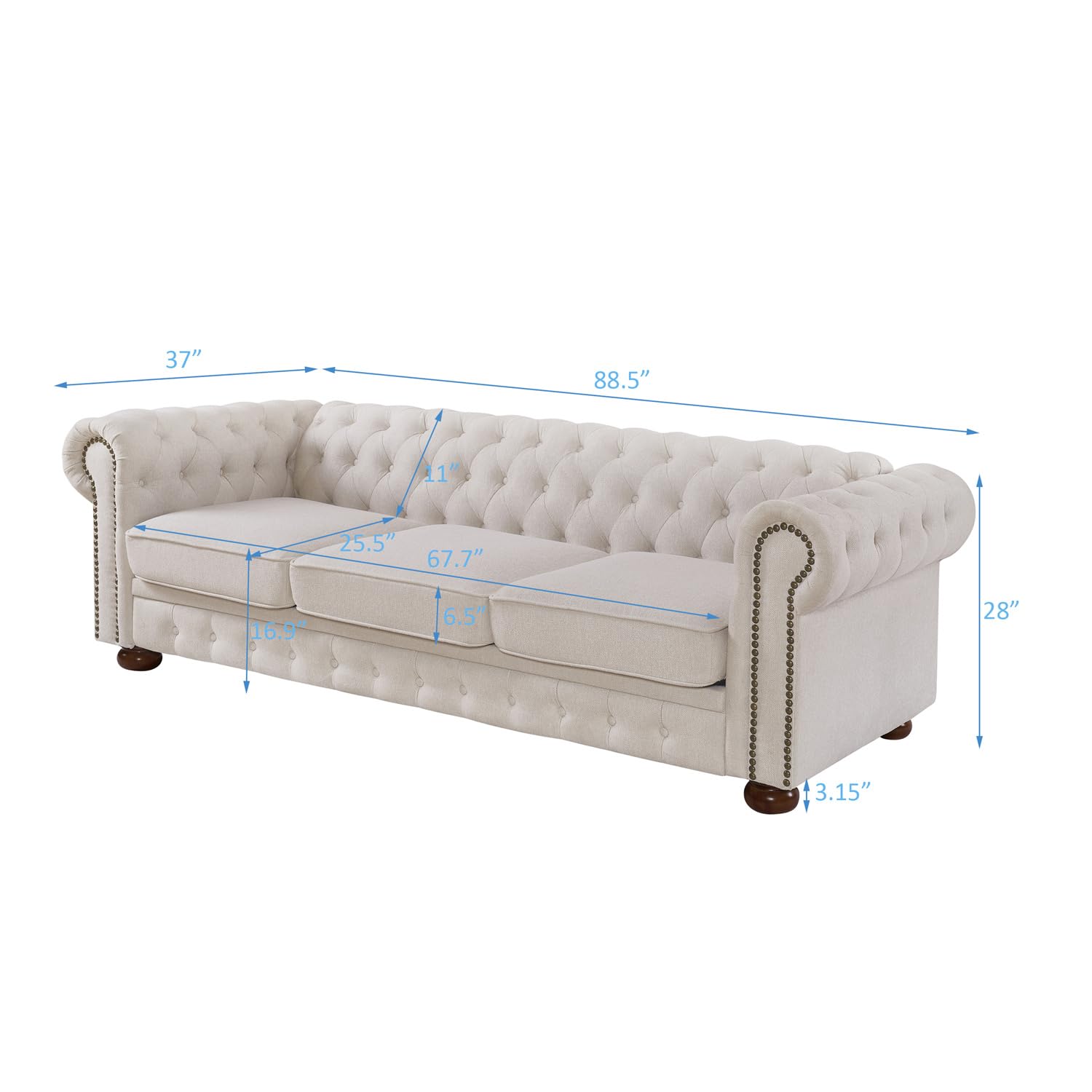 Chesterfield Sofa with Button Tufted Nailhead Trim