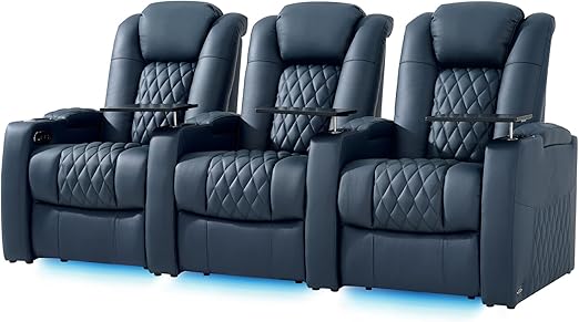Home Theater Seating Row of 4 - Top Grain Leather Power Recliner