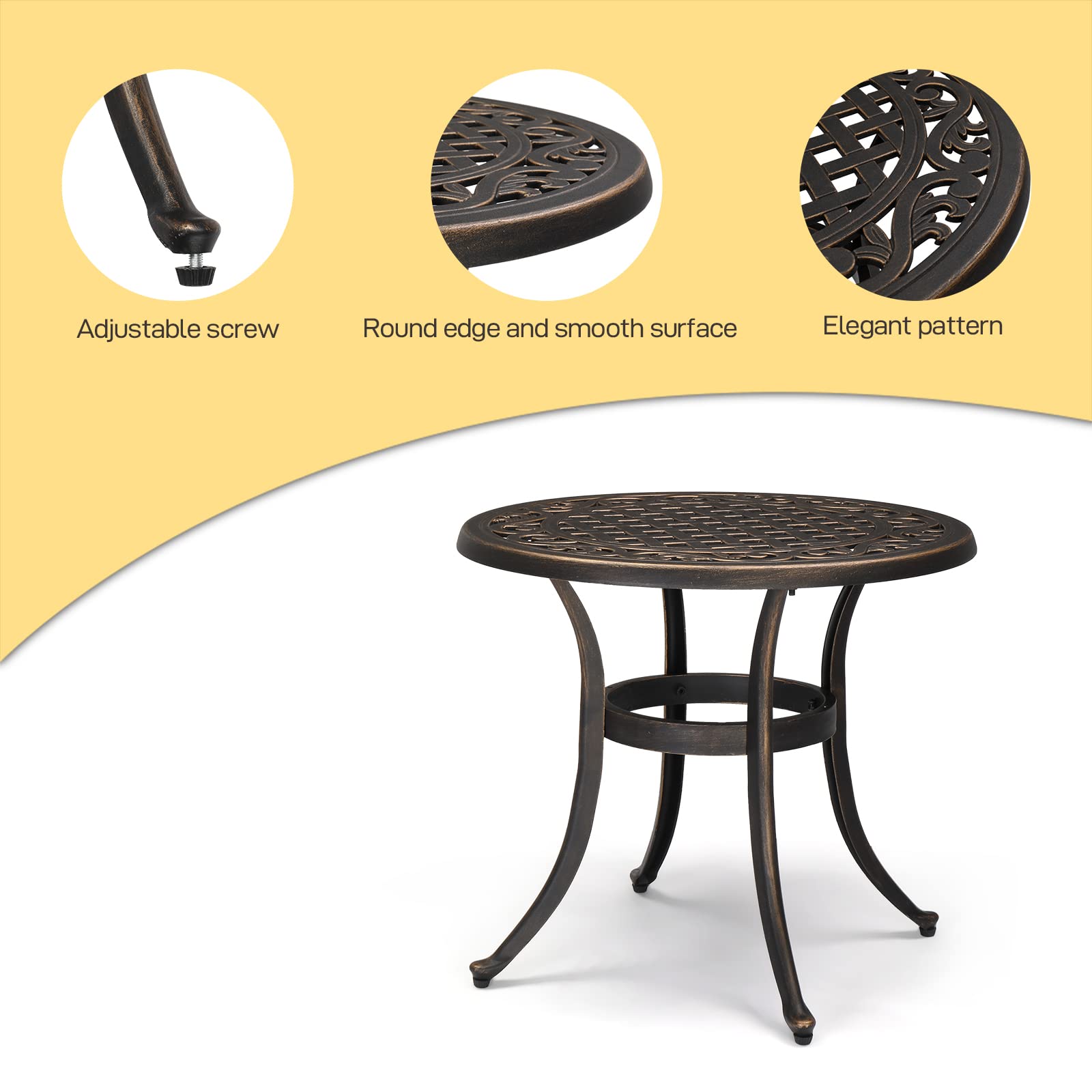 VINGLI 3 Piece Outdoor Bistro Set, Cast Aluminum Patio Table and 2 Chairs Set for Patio Balcony Garden, All Weather Outdoor Furniture Set with Stackable Chairs and Small Round Table