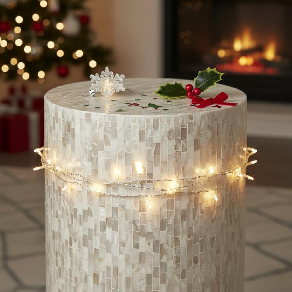 Mother of Pearl Cylinder Drum End Table