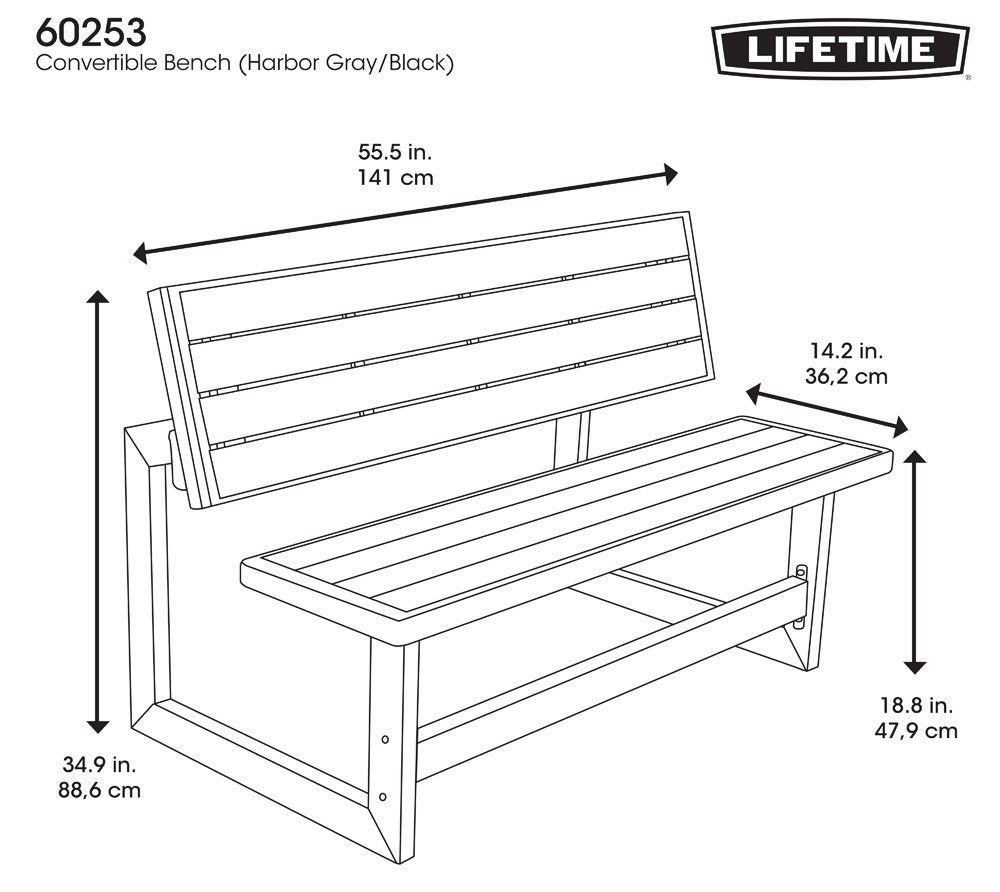 Outdoor Convertible Bench 55 Inch Harbor Gray